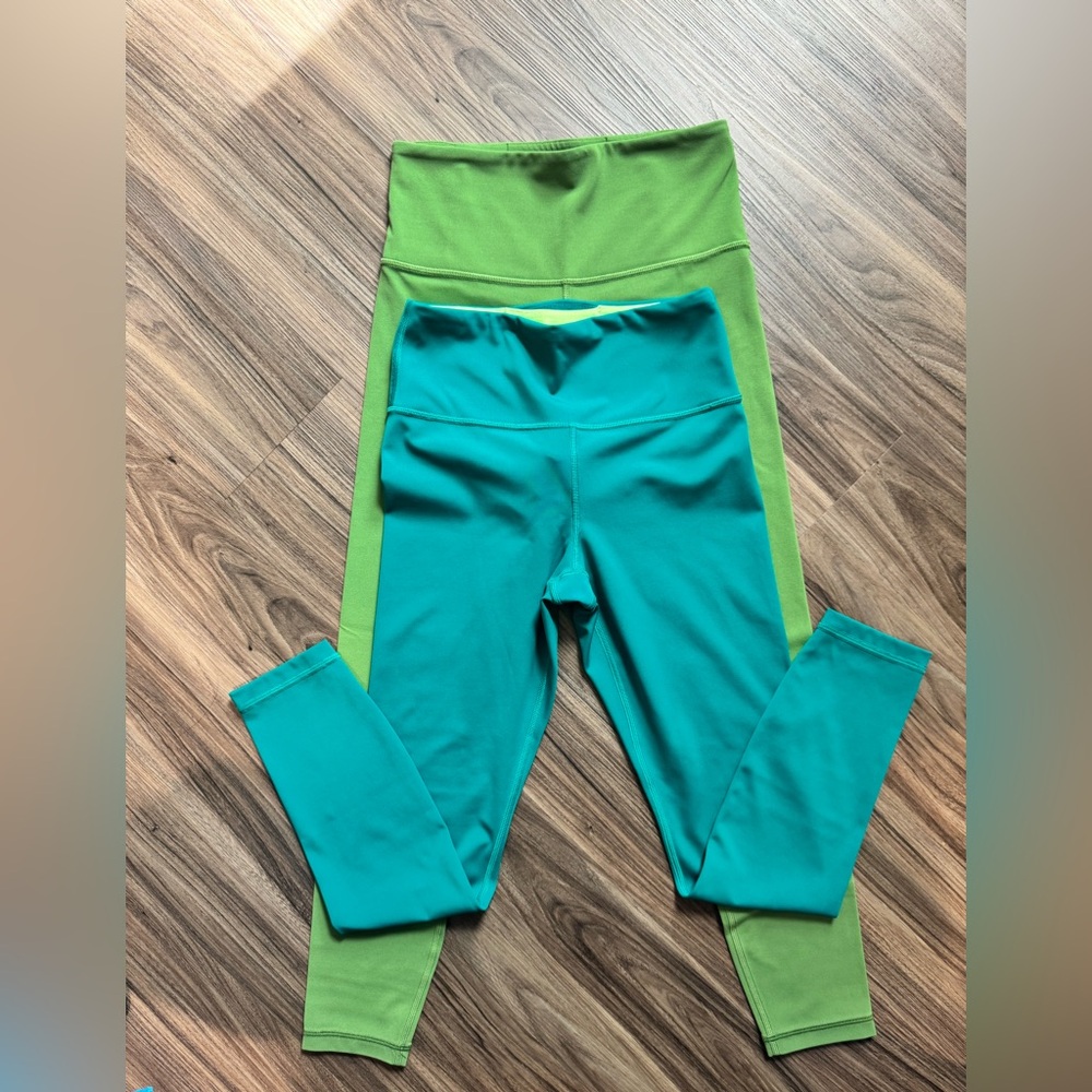 Athleta Elation Green and Teal Leggings. XS.  set of 2
